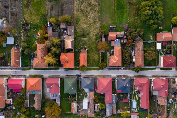 istock Flying over village area 1181838416