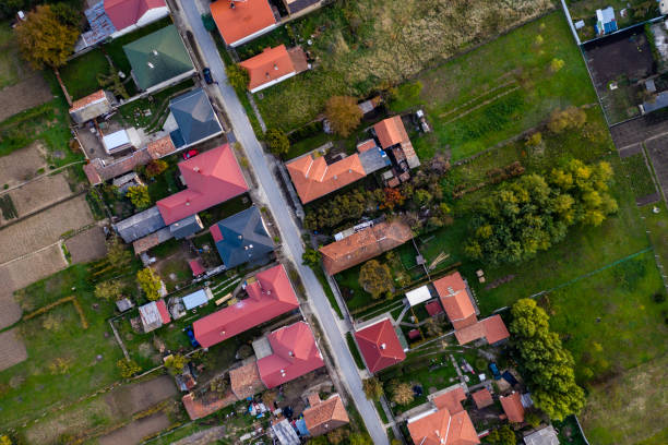 istock Flying over village area 1181838417