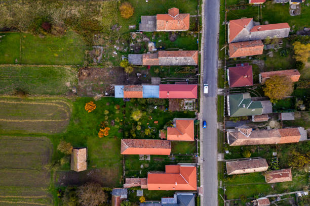 istock Flying over village area 1181838419