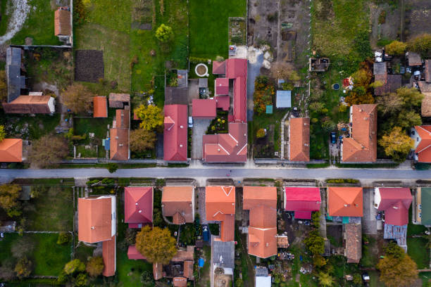 istock Flying over village area 1181838422