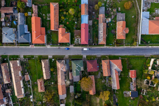 istock Flying over village area 1181838445