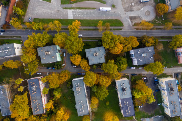 istock Flying over city area 1181839671