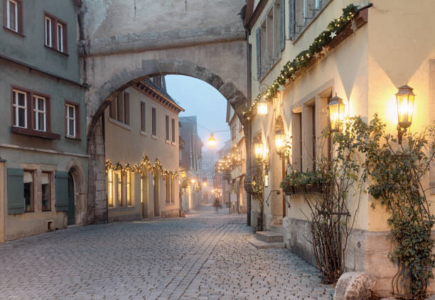 Rothenburg ob der Tauber at winter morning stock photo