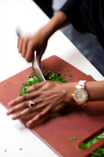 Chef Fast Chopping Parsley Leaves Blurred Motion