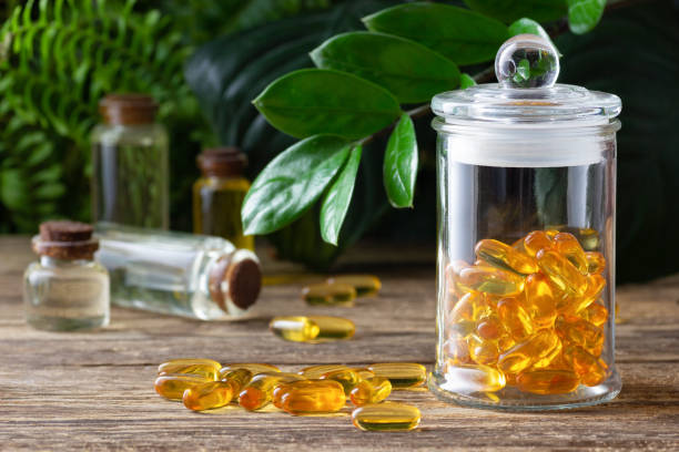 istock Natural vitamins and supplements. Herbal medicine pills. 1181843043