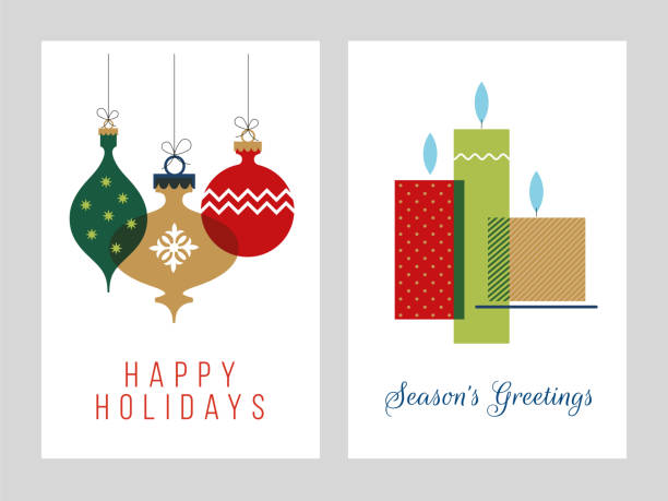 ilustrações de stock, clip art, desenhos animados e ícones de christmas greeting cards collection - illustration. - christmas present bow christmas snowflake