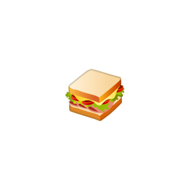 サンドイッチベクトルアイコン。孤立したおいしいハムとチーズのサンドイッチ絵文字、絵文字イラスト - sandwich turkey lettuce food点のイラスト素材／クリップアート素材／マンガ素材／アイコン素材