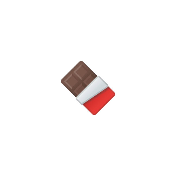 ikona wektora czekolady. izolowana tabliczka czekolady z czerwonym pakietem emoji, ilustracja emotikonu - milk chocolate illustrations stock illustrations