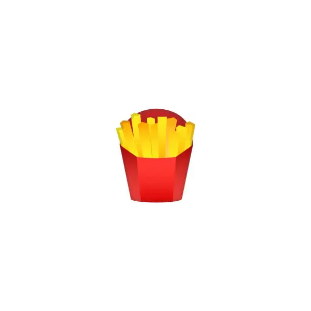 Vector illustration of French Fries Vector Icon. French Fries Isolated Fast Food Symbol Illustration. Potatoes Fries in a red carton box.