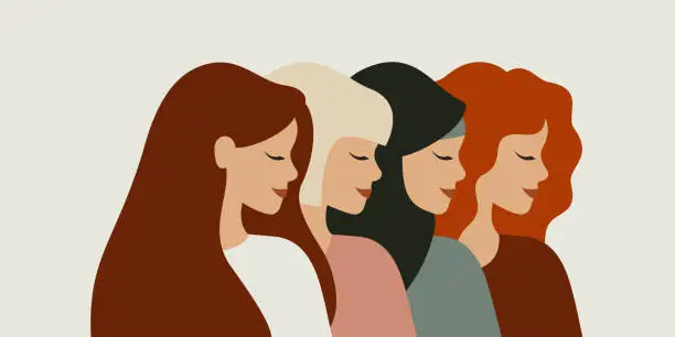 Vector illustration of Diverse female portraits of different nationalities and cultures isolated from the background