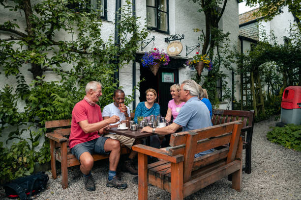 Senior Get-together At A Tearoom In The Lake District stock photo