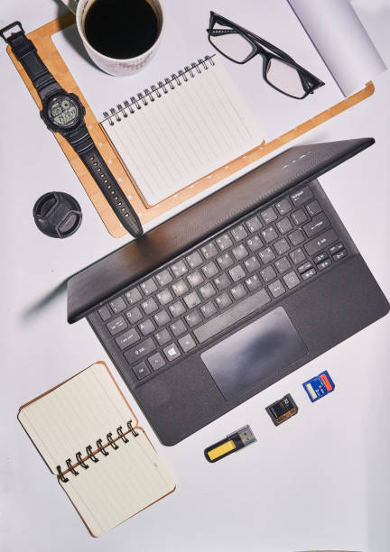 istock Flat lay, top view minimalist office table desk. 1181847878