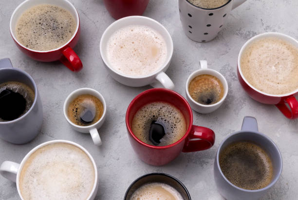 istock Various coffee in different cups on the concrete gray background 1181848093