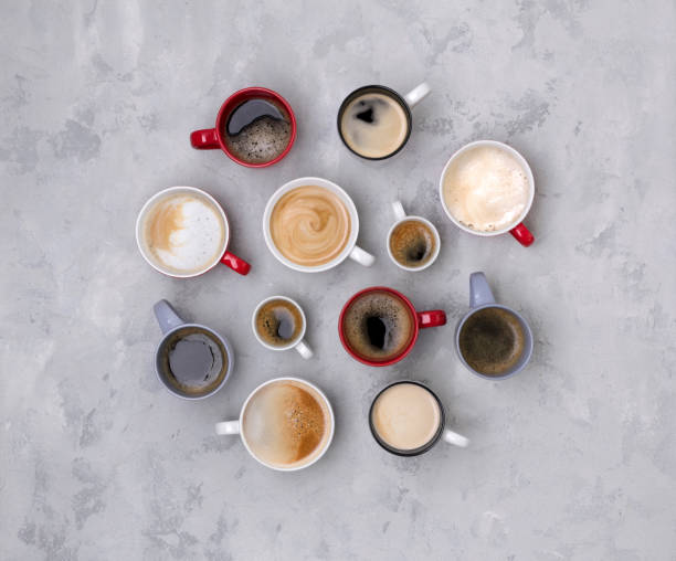 istock Various coffee in different cups on the concrete gray background 1181848106
