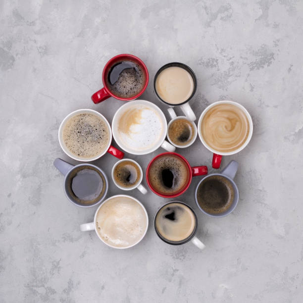 istock Various coffee in different cups on the concrete gray background 1181848124