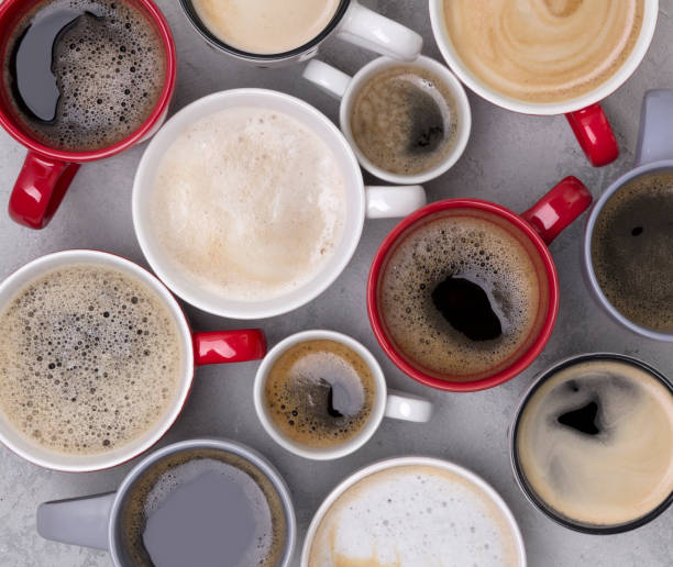 istock Various coffee in different cups on the concrete gray background 1181848167