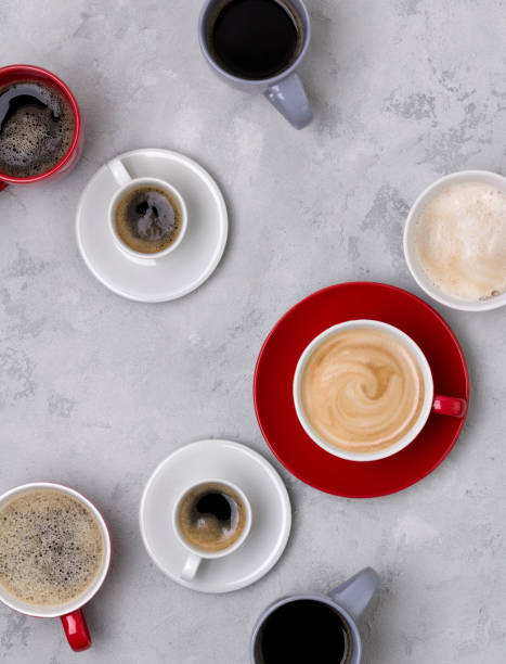 istock Various coffee in different cups on the concrete gray background 1181848196