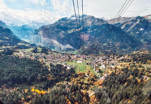 Cable car view from mannlichen to wengen Switzerland