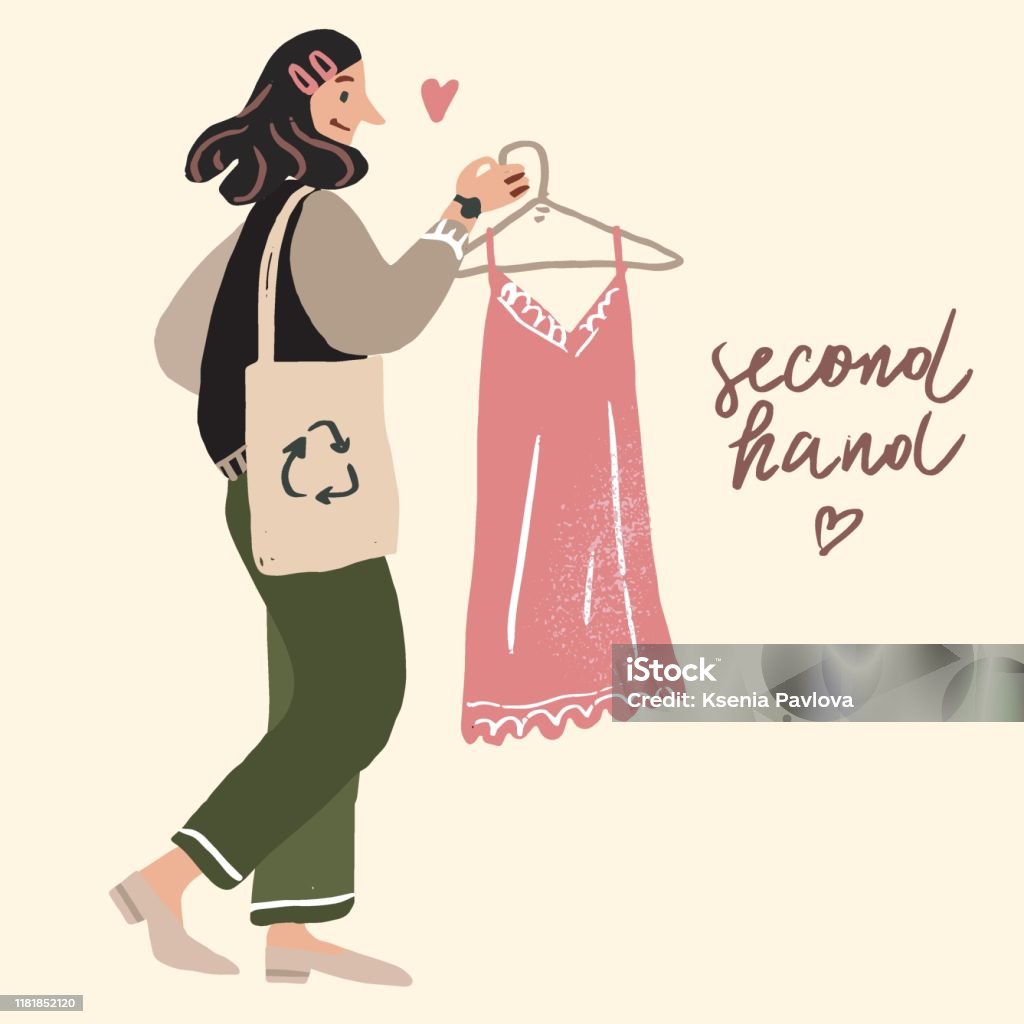 Swap Party Buyer Woman Holding Dress Zero Waste Concept Lifestyle  Minimalist Sustainable Living Stock Illustration - Download Image Now -  iStock