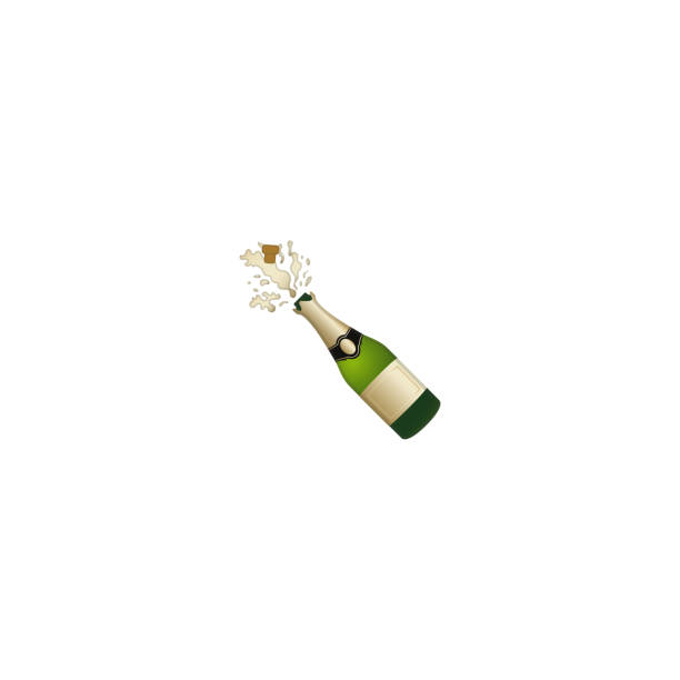 샴페인 벡터 아이콘입니다. 고립 된 샴페인 병 이모티콘, 이모티콘 일러스트 레이션. 터지는 코르크병. - cork wine bottle wine champagne stock illustrations