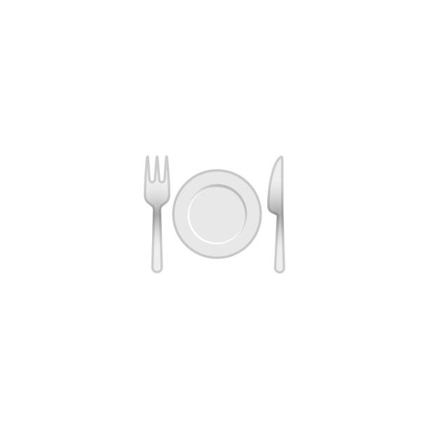 ilustraciones, imágenes clip art, dibujos animados e iconos de stock de horquilla y cuchillo con icono vectorial de placa. restaurante sirviendo mesa ilustración realista aislada - nobody table knife food dinner