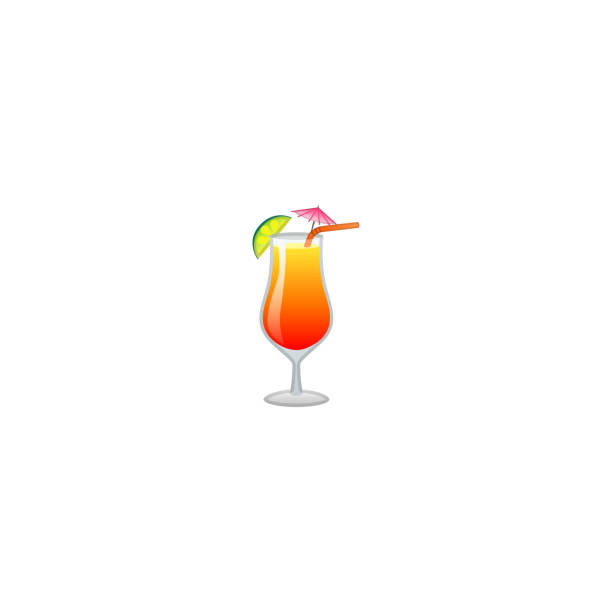 ilustraciones, imágenes clip art, dibujos animados e iconos de stock de icono vectorial de bebida tropical. tequila sunrise cocktail emoji, emoticon illustration - summer party drink umbrella concepts