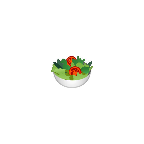 grüner salat mit frischem gemüse vektor-icon. grüner salat isoliert realistische cartoon stil emoji illustration - cherry tomato image raw colors stock-grafiken, -clipart, -cartoons und -symbole