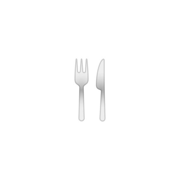 illustrazioni stock, clip art, cartoni animati e icone di tendenza di icona vettoriale forcella e coltello. food court isolato realistico cartoon stile emoji, illustrazione emoticon - eating utensil plate black background empty