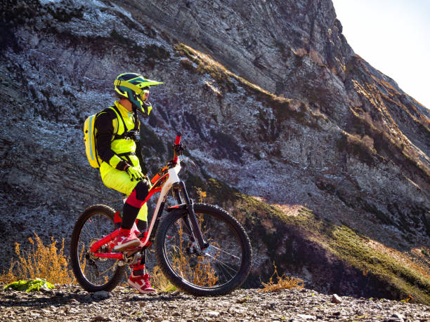 Biker on mountain bike for downhill