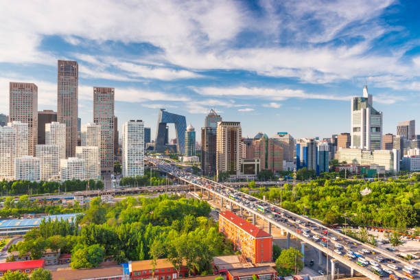 Beijing, China modern financial district skyline Beijing, China modern financial district skyline on a nice day with blue sky. beijing stock pictures, royalty-free photos & images