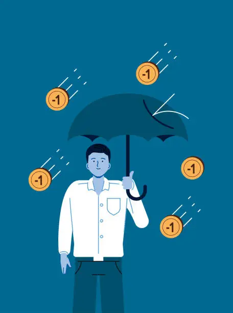 Vector illustration of The investment situation in the downtrend and must protect yourself from losses. Fluctuation of the currency may affect investors.