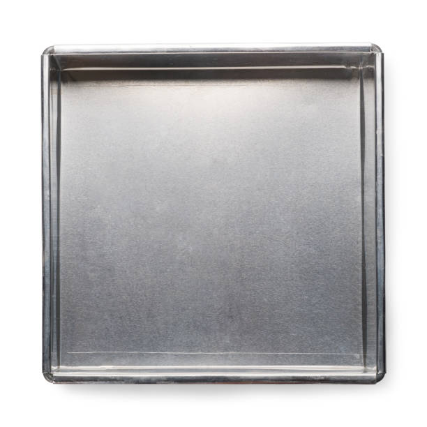 istock Rectangular trays made of aluminum for making cakes or as food containers in isolated on white background with clipping path. Top view. 1181863893