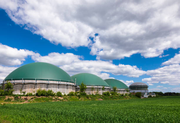 Biogas plant in rural Germany Biofuel Industry concept stock photo