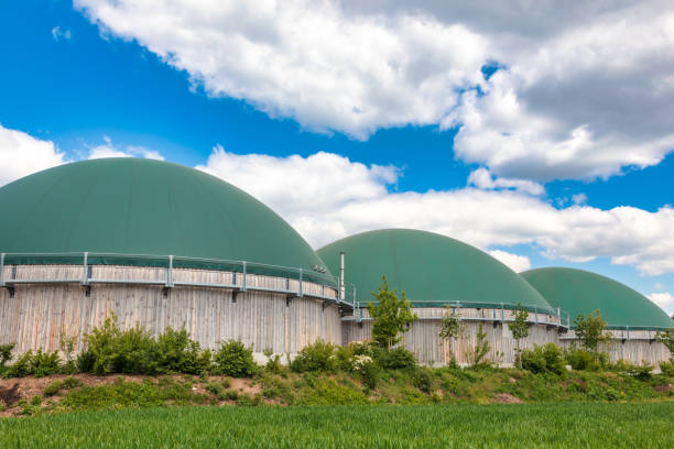 fábrica de biogás no conceito rural da indústria de biocombustíveis da alemanha - digester - fotografias e filmes do acervo