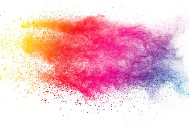 Photo of Colorful background of pastel powder explosion.Multi colored dust splash on white background.Painted Holi.