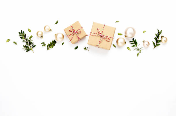Christmas or New Year arrangement with gift boxes stock photo