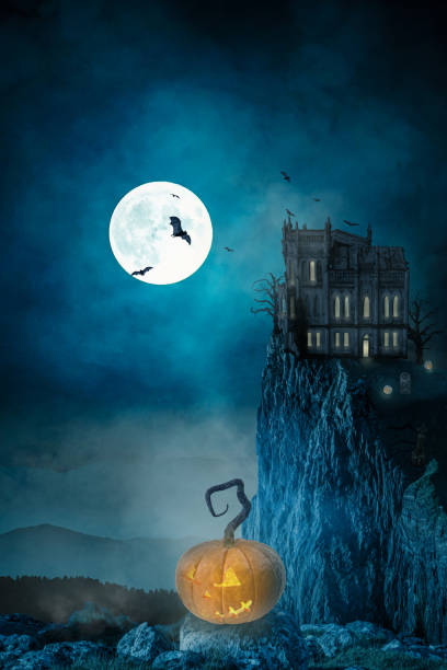 haunted house on a night with a full moon -3D-Illustration stock photo
