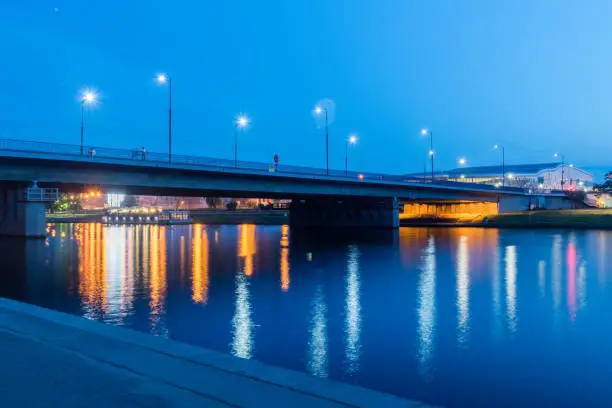 Photo of Grunwald Bridge over Vistula river in Krakow, Poland.