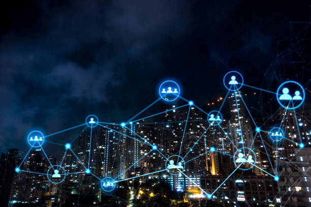 Smart city and wireless network connection technology .internet of things, cloud data .Information Communication Network. future concept.