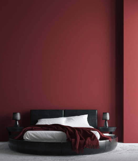istock Modern luxury dark red bedroom interior, poster, wall mock up 1181882633