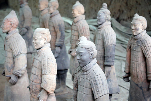 The Terracotta Army is the collection of sculptures depicting the armies of Qin Shi Huang, the first Emperor of China.