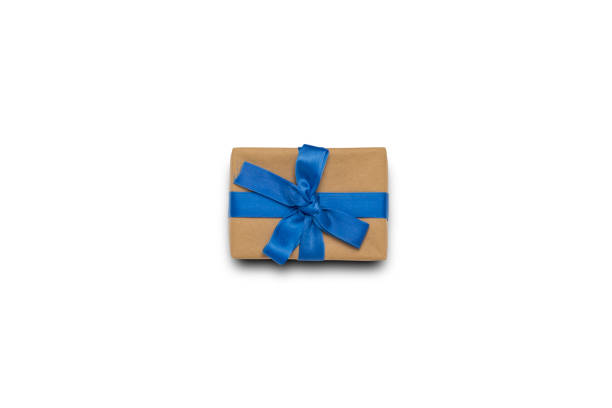 istock Gift box with blue ribbon on white isolated background. Gift con 1181888366