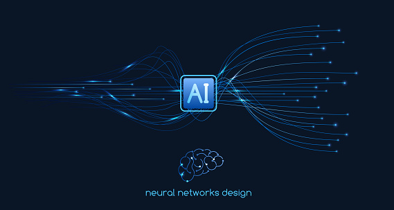 Neural networks design, artificial intelligence concept, digital abstract wave lines, vector template