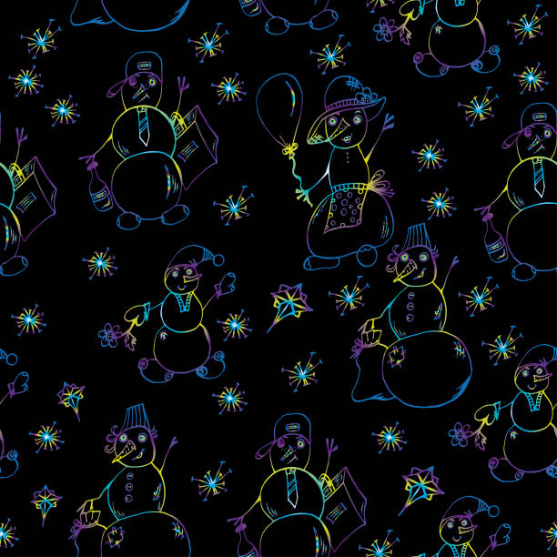 istock Snowmen and snowflakes. Seamless pattern, bright, festive 1181890703