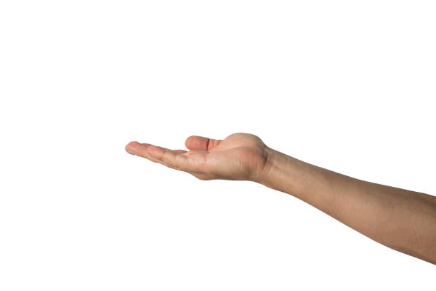 istock Male hand palm up on a white background. Side shot 1181891640
