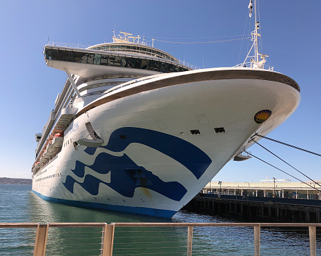 San Diego, CA, USA, March 14, 2019\n\nThe Ruby Princess cruise ship is on rest from her touring duties as she sits docked in downtown San Diego CA