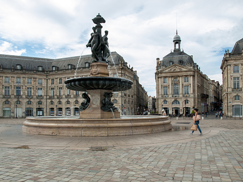 Bordeaux, France - September 9, 2018: Fountain of the Three Graces, Place de la Bourse, Bordeaux, France