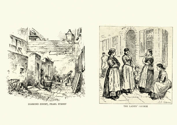 스케치 빅토리아 이스트 엔드, 런던, 1880년대, 19세기 - east london stock illustrations