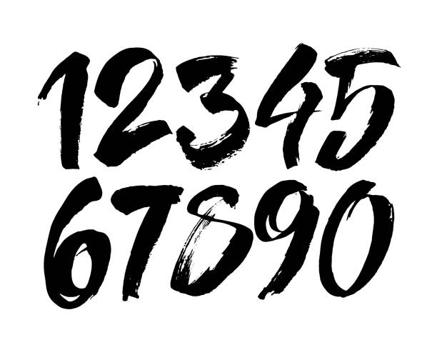 ilustrações de stock, clip art, desenhos animados e ícones de set of calligraphic acrylic or ink numbers. abc for your design, brush lettering on a white background - figure drawing