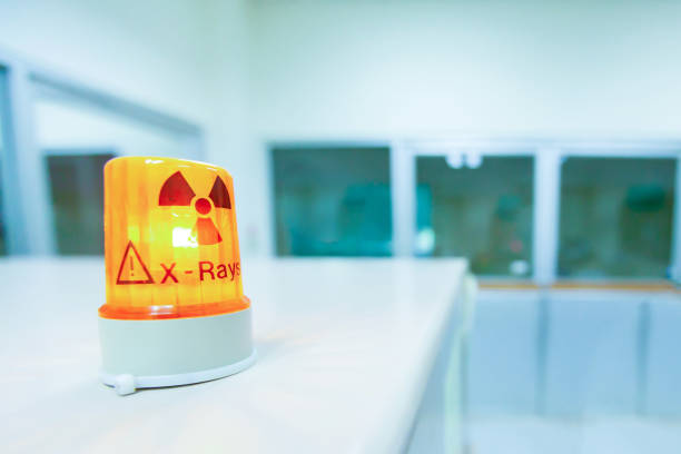 istock Ionizing radiation hazard symbol in x-ray laboratory. 1181914246